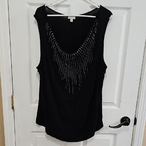 Avenue Black Sleeveless Top with Embellishments